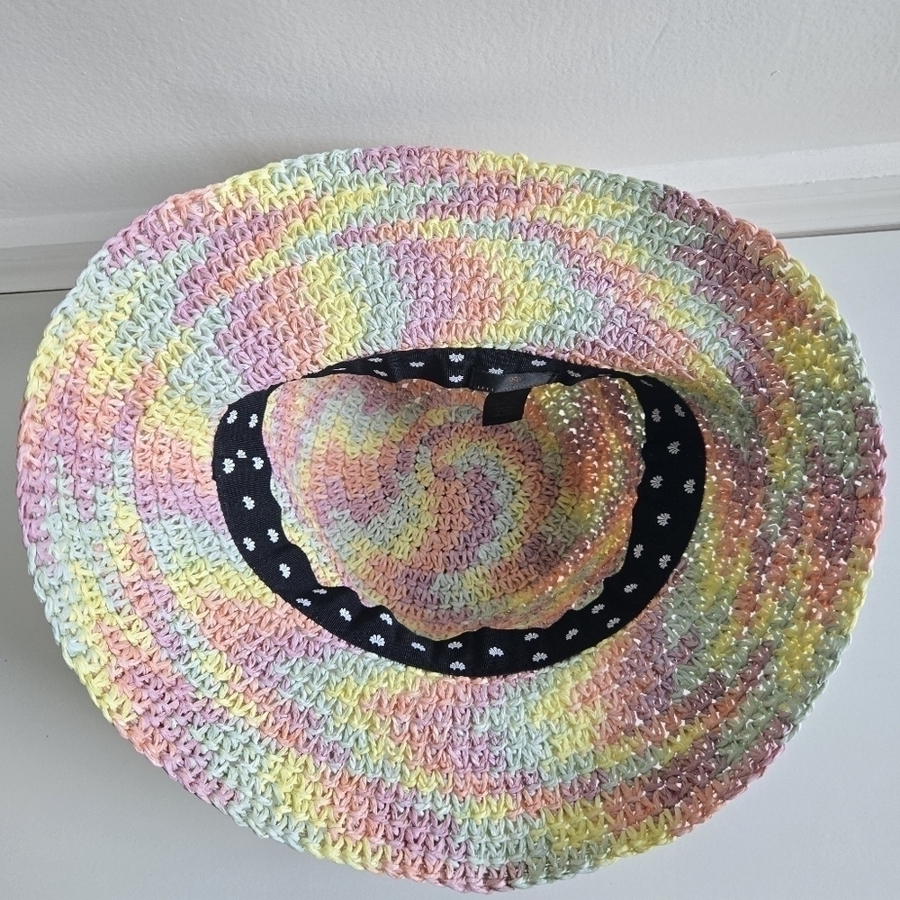 New Lele Sadoughi Raffia Rainbow Pastel Playa Bucket Hat - Picture 8 of 10